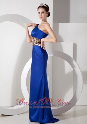 Blue One Shoulder Lepard Brush Evening Dress