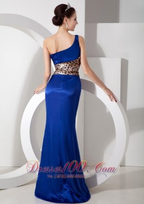 Blue One Shoulder Lepard Brush Evening Dress