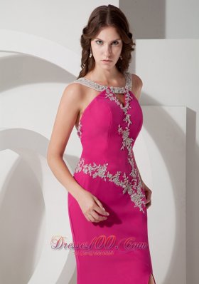 Mermaid High Split Hot Pink Open Back Prom Evening Dress