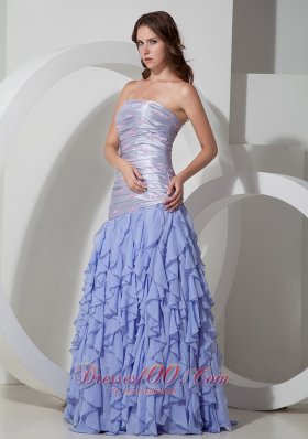 Beading Ruffled Lilac Strapless Dress for Prom