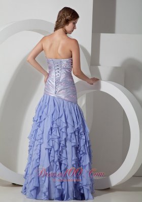 Beading Ruffled Lilac Strapless Dress for Prom