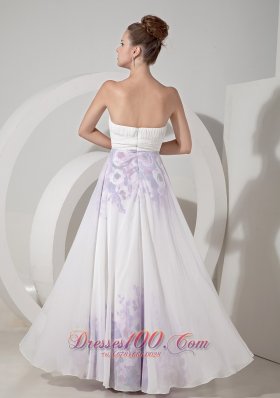 Printing Empire White Evening Dress Chiffon Beaded