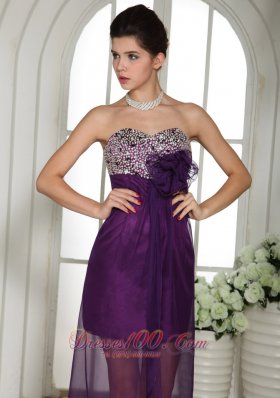 Beaded Eggplant Purple Hi-lo Prom Dress Appliques