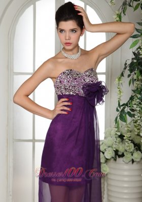 Beaded Eggplant Purple Hi-lo Prom Dress Appliques