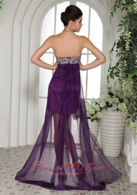 Beaded Eggplant Purple Hi-lo Prom Dress Appliques