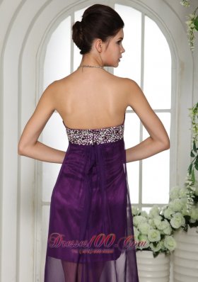 Beaded Eggplant Purple Hi-lo Prom Dress Appliques