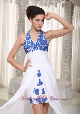 Appliques White Halter Prom Evening Dress High Low Trends