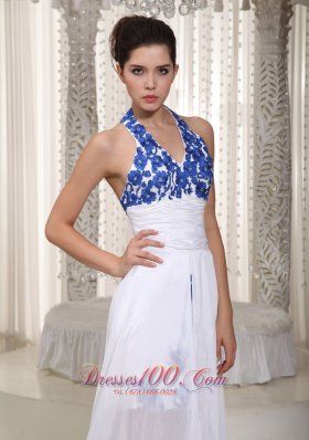 Appliques White Halter Prom Evening Dress High Low Trends