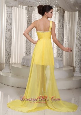 One Shoulder Beading Yellow High low Dress for Prom