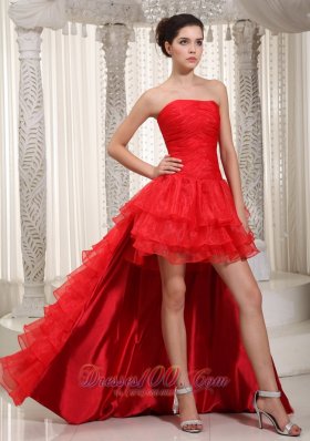 Red Organza High-low Dress For Prom Layered
