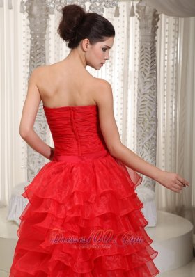 Red Organza High-low Dress For Prom Layered