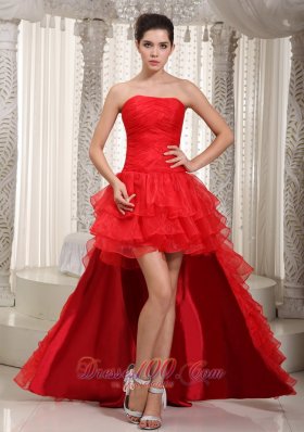 Red Organza High-low Dress For Prom Layered