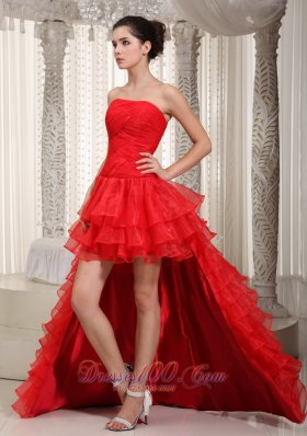 Red Organza High-low Dress For Prom Layered