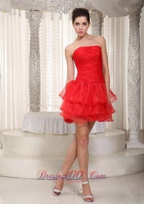 Red Organza High-low Dress For Prom Layered