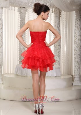 Red Organza High-low Dress For Prom Layered