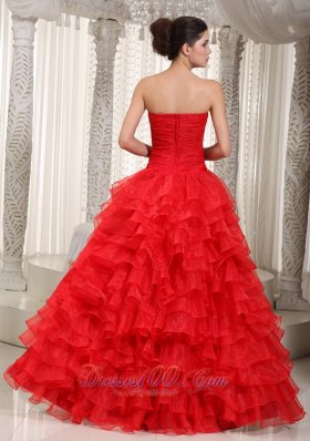 Red Organza High-low Dress For Prom Layered