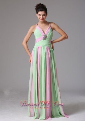 Multi-color Ruched Spagetti Straps Prom Dress