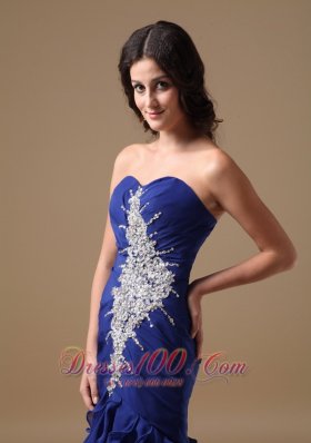 Mermaid Ruffled Front Split Blue Brush Prom Dress