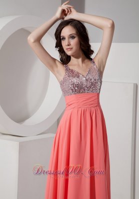 Sequined Straps Watermelon Ankle-length Prom Holiday Dress