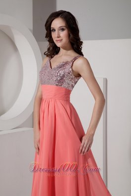 Sequined Straps Watermelon Ankle-length Prom Holiday Dress