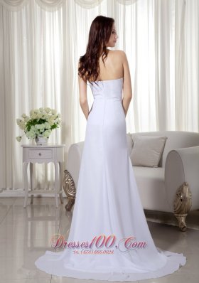 White Ruching High Slit Beaded Celebrity Dress