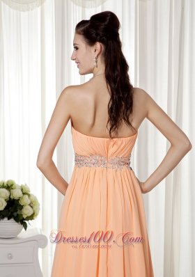 Brush Train Light Orange Beading Prom Gown Ruched