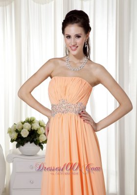 Brush Train Light Orange Beading Prom Gown Ruched