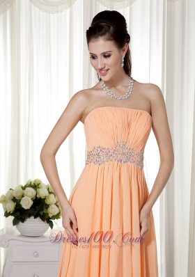 Brush Train Light Orange Beading Prom Gown Ruched