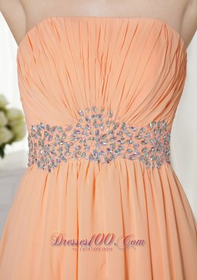 Brush Train Light Orange Beading Prom Gown Ruched