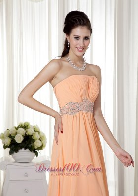 Brush Train Light Orange Beading Prom Gown Ruched