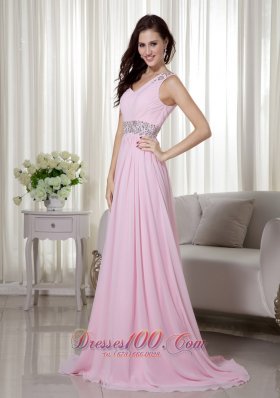 One Shoulder Brush Baby Pink Celebrity Dress Beaded