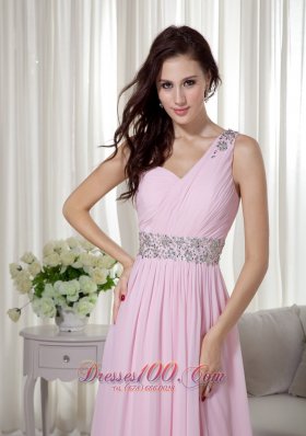 One Shoulder Brush Baby Pink Celebrity Dress Beaded