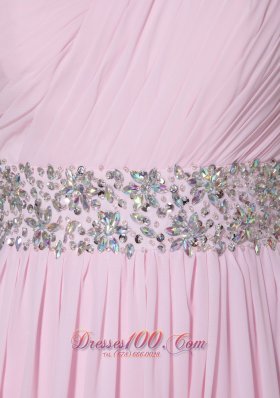 One Shoulder Brush Baby Pink Celebrity Dress Beaded