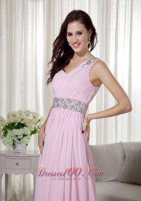 One Shoulder Brush Baby Pink Celebrity Dress Beaded