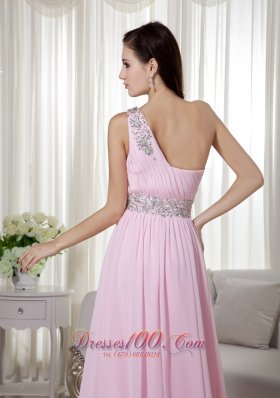 One Shoulder Brush Baby Pink Celebrity Dress Beaded