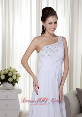 Beading Brush White Holiday Dress with One Shoulder