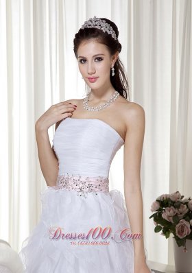 Ruffled Brush Beading White Prom Dress Organza