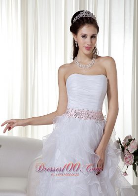 Ruffled Brush Beading White Prom Dress Organza