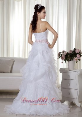 Ruffled Brush Beading White Prom Dress Organza