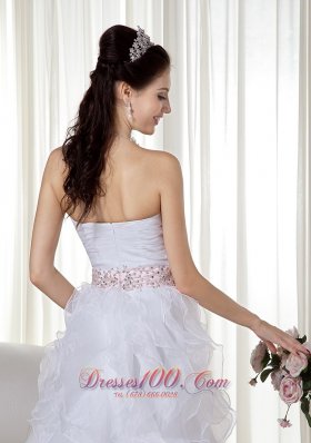 Ruffled Brush Beading White Prom Dress Organza