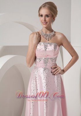 Beading Baby Pink Empire Strapless Evening Dress