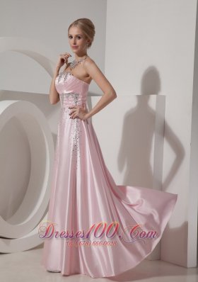 Beading Baby Pink Empire Strapless Evening Dress