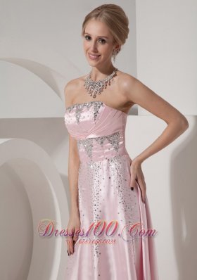 Beading Baby Pink Empire Strapless Evening Dress