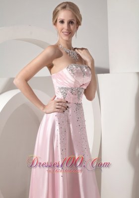 Beading Baby Pink Empire Strapless Evening Dress