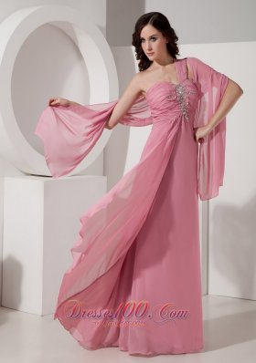 Pink One Shoulder Prom Dress with Beadings