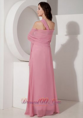 Pink One Shoulder Prom Dress with Beadings