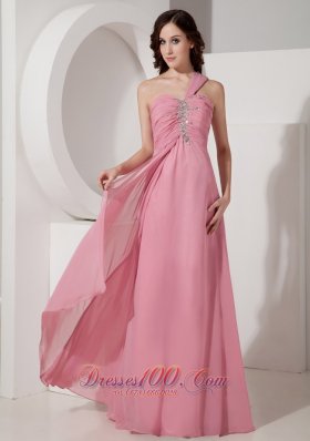 Pink One Shoulder Prom Dress with Beadings