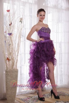 High-low Organza Purple Beads Cocktail Dress