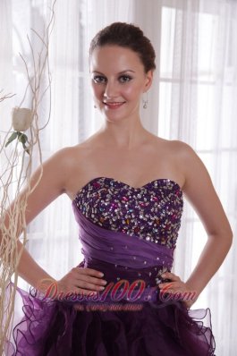 High-low Organza Purple Beads Cocktail Dress