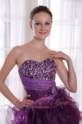 High-low Organza Purple Beads Cocktail Dress